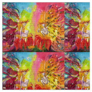 FLOWER FAIRIES OF DAWN Red Yellow Fantasy Fabric