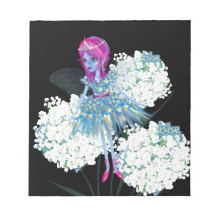 Flower Fairy Art by LeahG blue pink black white Notepad