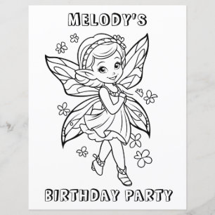 Flower fairy birthday party colouring activity 