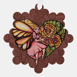 Flower Fairy Garden Heart Flowers Fairies          Ornament Card