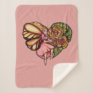 Flower Fairy Garden Heart Flowers Fairies          Sherpa Blanket