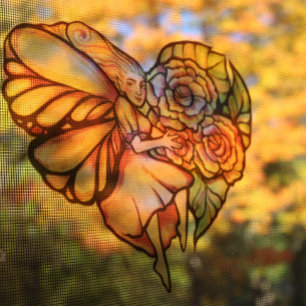 Flower Fairy Garden Heart Flowers Fairies Window Cling