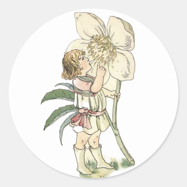 Flower Fairy Gardeners Folded Note Card Classic Round Sticker (Front)