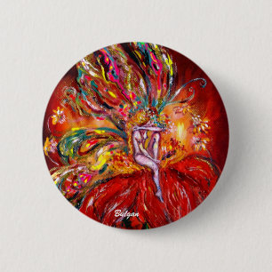 FLOWER FAIRY IN RED Fantasy 2 Inch Round Button