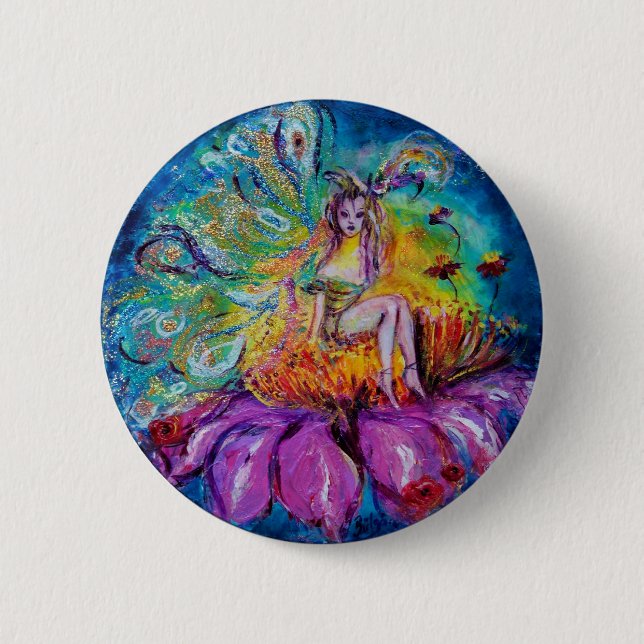 FLOWER FAIRY IN THE NIGHT Fantasy 2 Inch Round Button (Front)