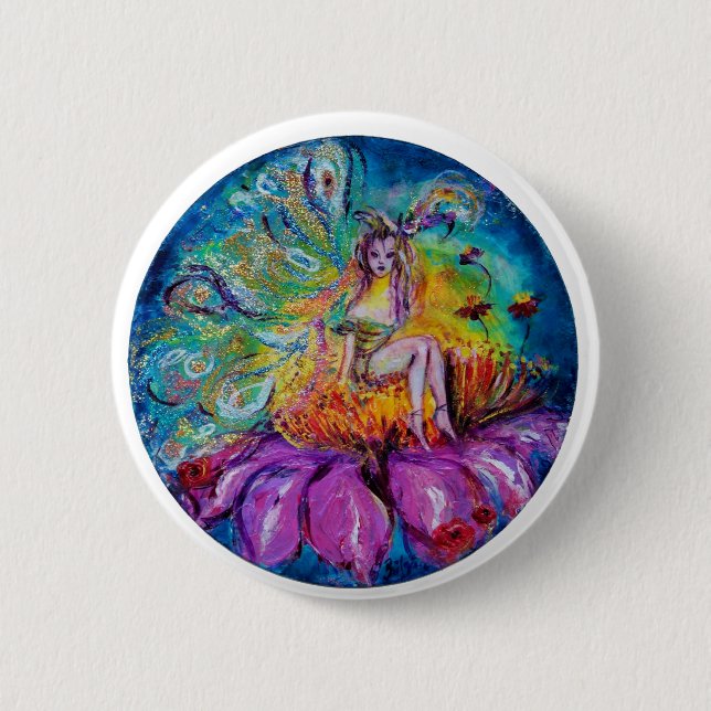 FLOWER FAIRY IN THE NIGHT Fantasy 2 Inch Round Button (Front)