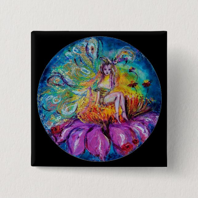 FLOWER FAIRY IN THE NIGHT Fantasy 2 Inch Square Button (Front)