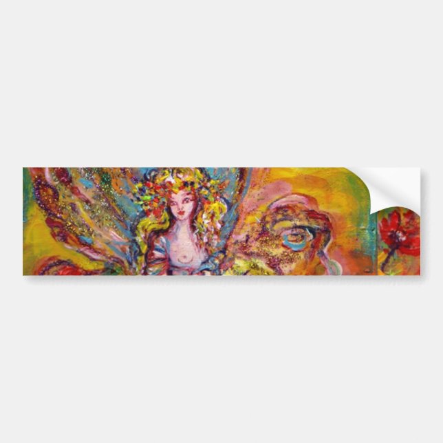 FLOWER FAIRY ON THE PINK IRIS fantasy Bumper Sticker (Front)