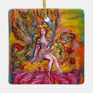 FLOWER FAIRY ON THE PINK IRIS Fantasy Ceramic Ornament