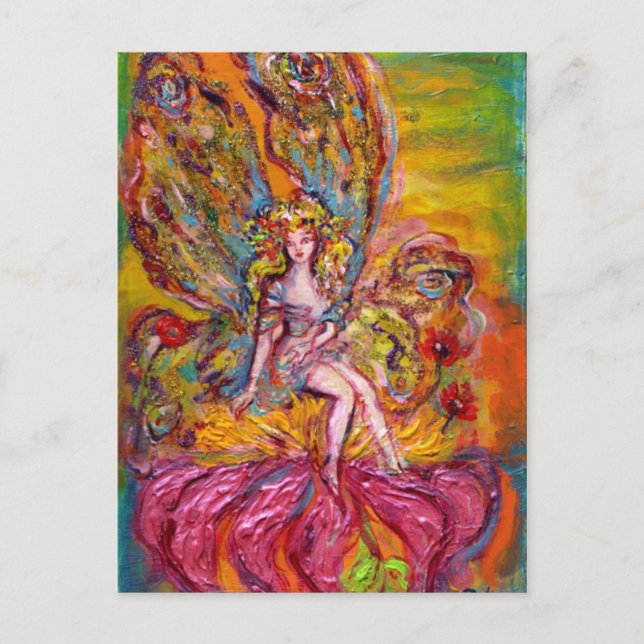 FLOWER FAIRY ON THE PINK IRIS fantasy Postcard (Front)