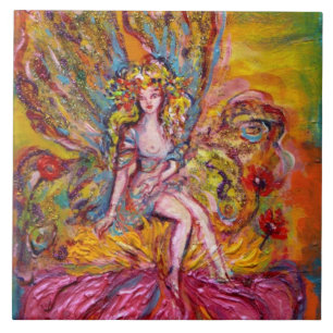 FLOWER FAIRY ON THE PINK IRIS fantasy Tile