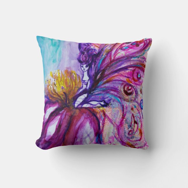 FLOWER FAIRY PURPLE BLUE FLORAL Boy Baby Status Throw Pillow (Front)