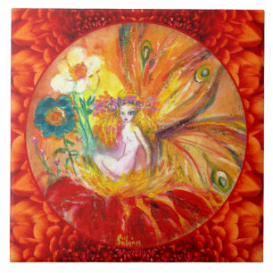 FLOWER FAIRY Red Yellow Fantasy  Tile