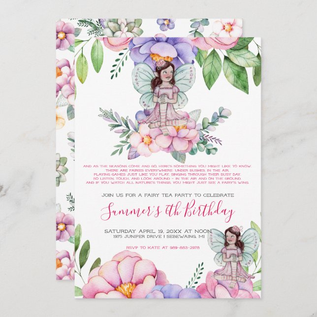 Flower Fairy Tea Party Invitation (Front/Back)