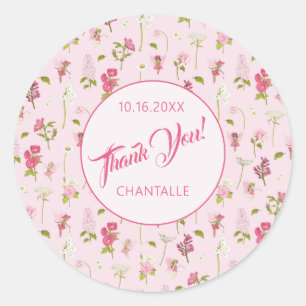 Flower Fairy Thank You Name Date Classic Round Sticker