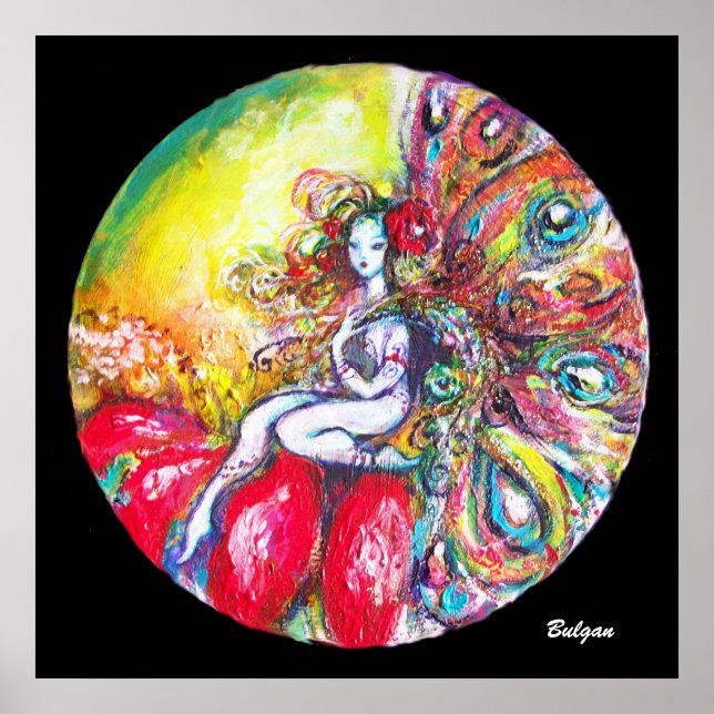 FLOWER FAIRY TITANIA SITTING ON RED FLOWER Fantasy Poster (Front)