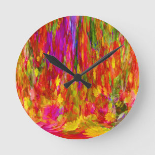 Flower Fal of bright flower coloursl Round Clock