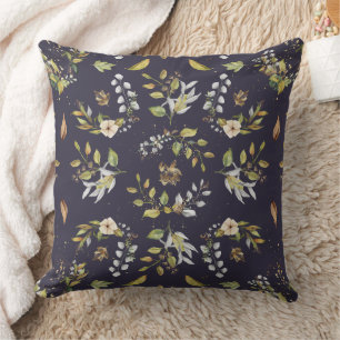 Flower Fall Seamless Cream, Sage, Navy Blue Throw Pillow
