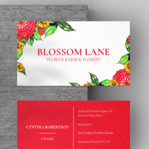 Flower Farm, Florist, Designer Bright Zinnia Business Card