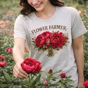 Flower Farmer Vintage Peony Bouquet Rustic Floral Tri-Blend Shirt
