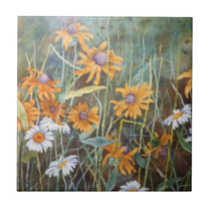 "Flower Field #1" Kitchen Garden Ceramic  Tile