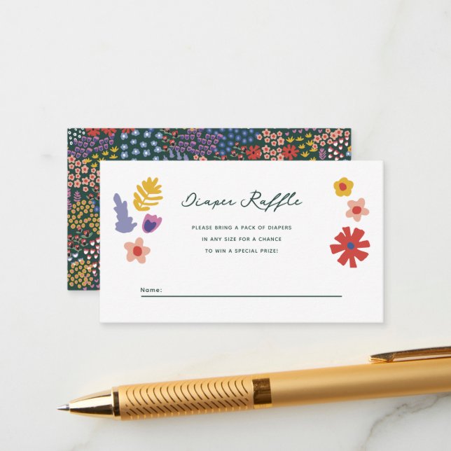 Flower Field Diaper Raffle Enclosure Card (Front/Back In Situ)