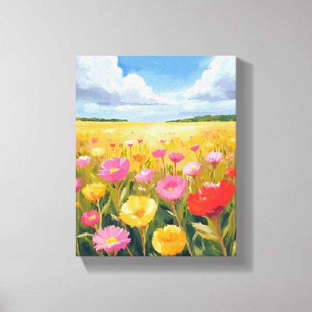 Flower Field Landscape Painting Art Canvas Print (Front)