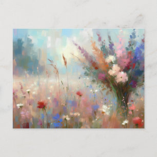 Flower Field Nature Scene Impressionist Art Postcard