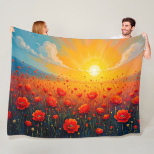 Flower field on a clear day fleece blanket
