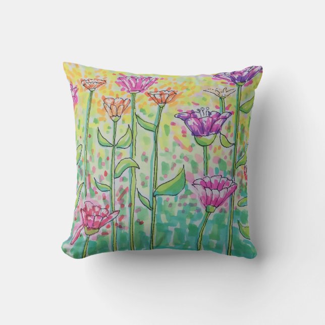 Flower Field Throw Pillow (Front)