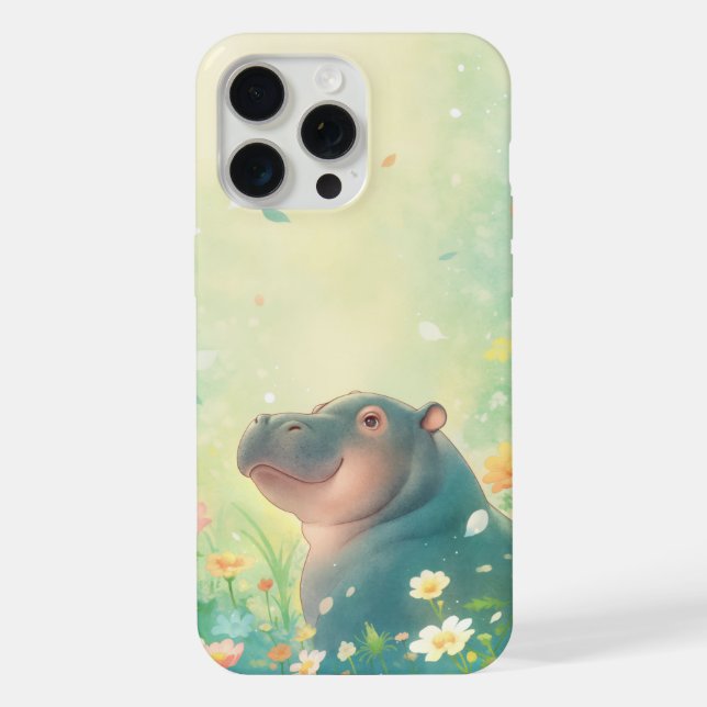 Flower Fields and Happy Hippo iPhone Case (Back)