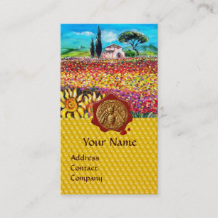 FLOWER FIELDS, HONEY BEE RED WAX SEAL ,BEEKEEPER BUSINESS CARD