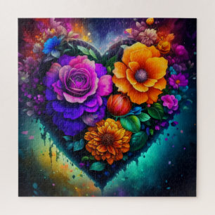 Flower Filled Heart   Bright and Colourful Jigsaw Puzzle