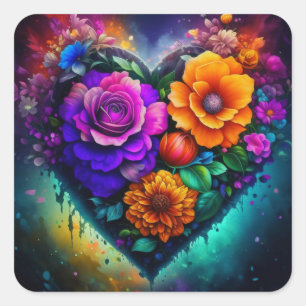 Flower Filled Heart Valentine's Day Square Sticker
