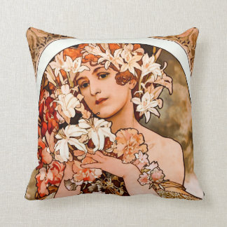Flower, Fine Art Alphonse Mucha Throw Pillow