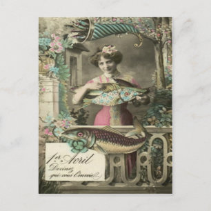 Flower Fish Cornucopia Poisson d'avril Postcard