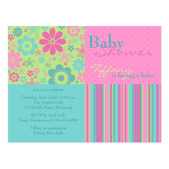 Flower Fizz Pink & Blue • Baby Shower Invitation Postcard