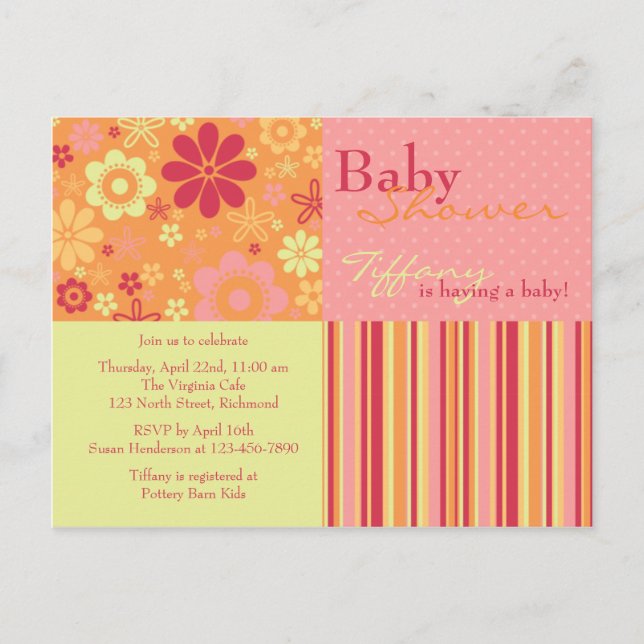 Flower Fizz Pink & Orange • Baby Shower Invitation (Front)
