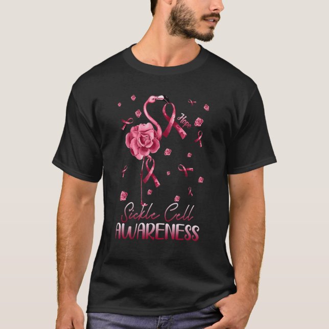 Flower Flamingo Hope Burgundy Ribbon Sickle Cell A T-Shirt (Front)