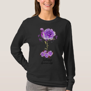 Flower Flamingo Hope Purple Ribbon Epilepsy Awaren T-Shirt
