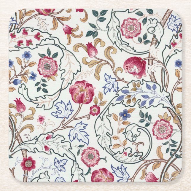 Flower, Floral Pattern, William Morris Square Paper Coaster (Front)