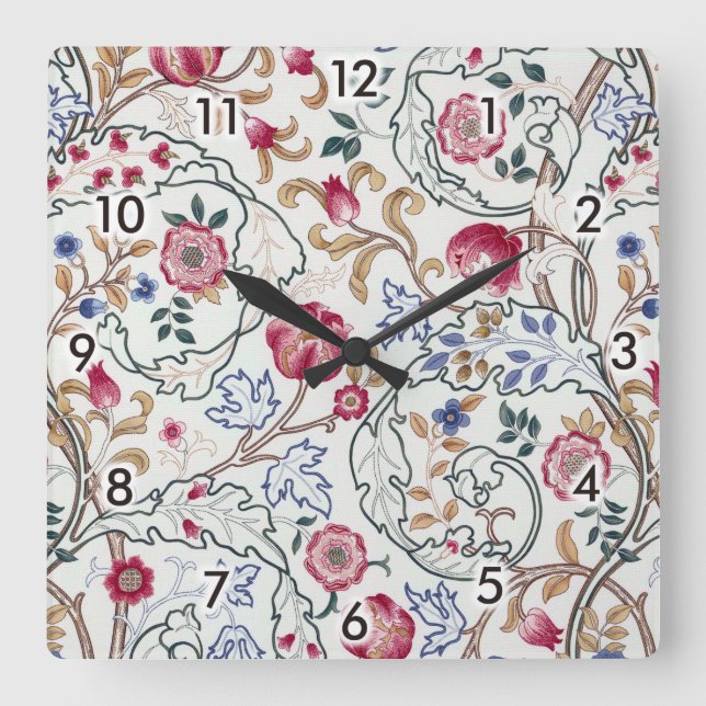 Flower, Floral Pattern, William Morris Square Wall Clock (Front)