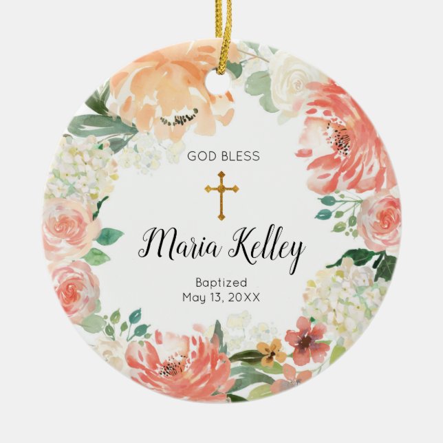 Flower Floral Personalized Girl Baptism Ornament (Front)