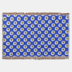 Flower floral print daisies on cobalt blue throw blanket