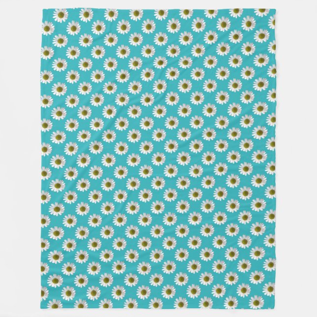 Flower floral print daisies on turquoise fleece blanket (Front)