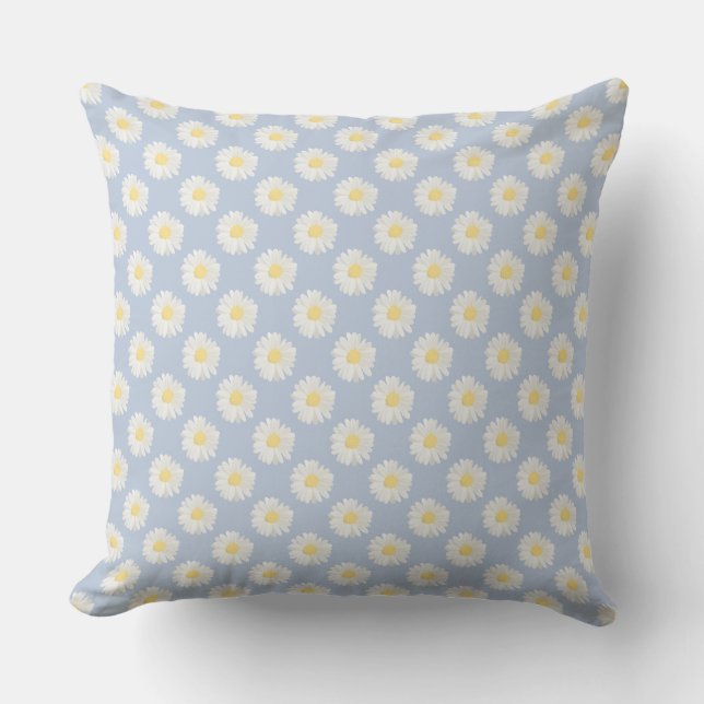 Flower floral print daisies on turquoise outdoor pillow (Front)