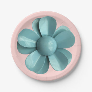 Flower Floral Spring Summer Wedding Blue Daisy Paper Plate