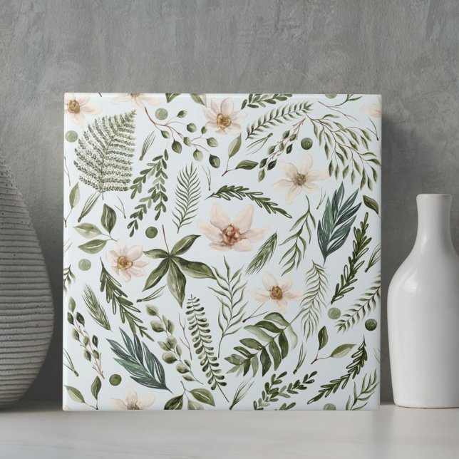 Flower Foliage Watercolor Seamless Floral Pattern Tile (Close up)