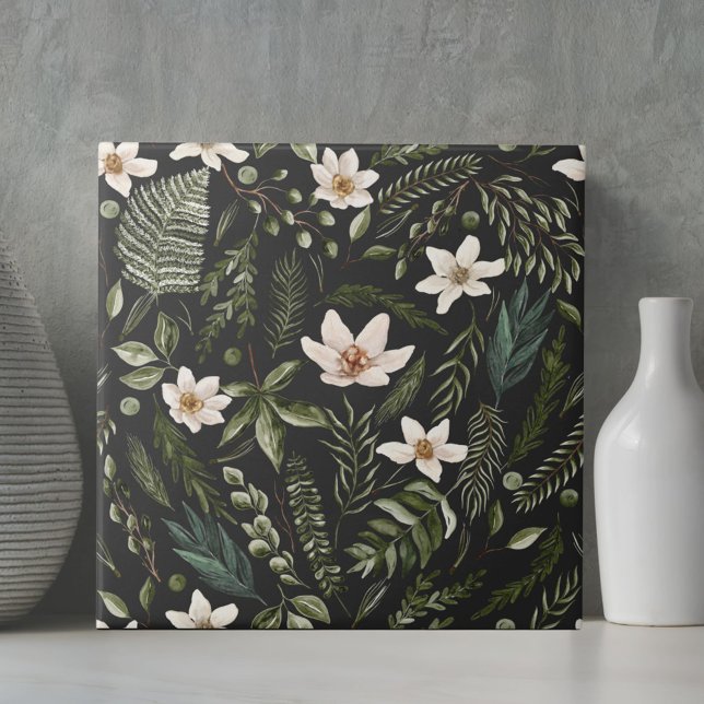 Flower Foliage Watercolor Seamless Floral Pattern Tile (Close up)