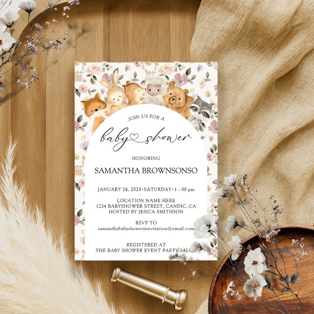 Flower Forest Animals Budget Baby Shower Invitation (Creator Uploaded)